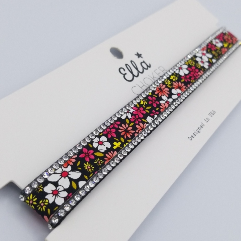 Multi Color Flower Rhinestone Choker - Picture 2 of 4